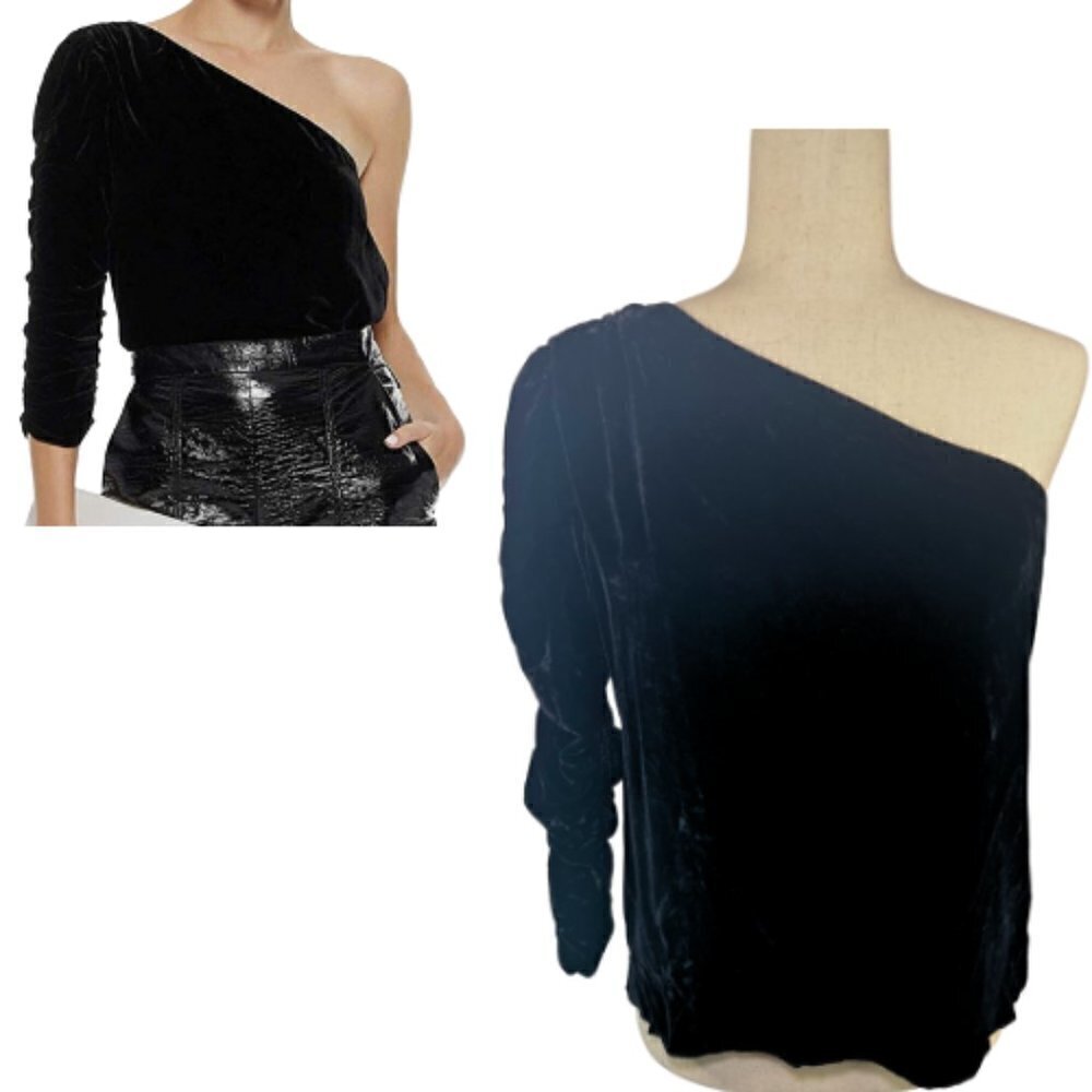 JOIE Wayman One-Shoulder Silk Blend Velvet Top Size 8